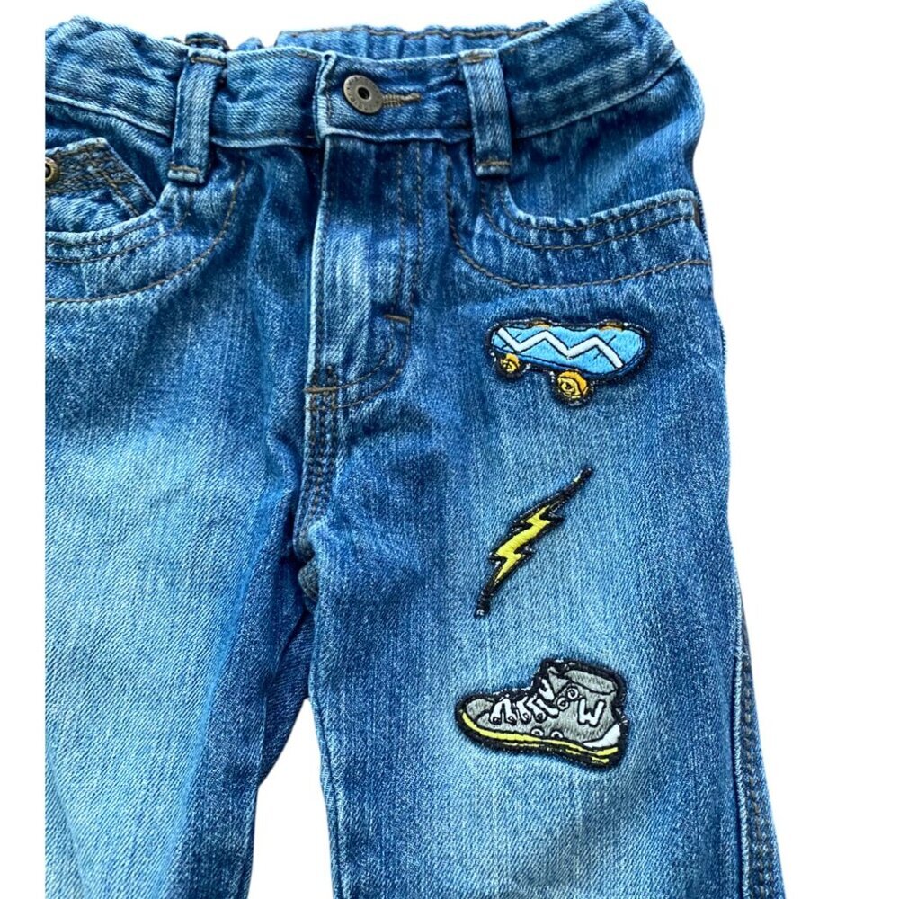 Wrangler Toddler Boy's Denim Jeans with Skateboard Patches 4T Elastic Waist - Picture 3 of 6